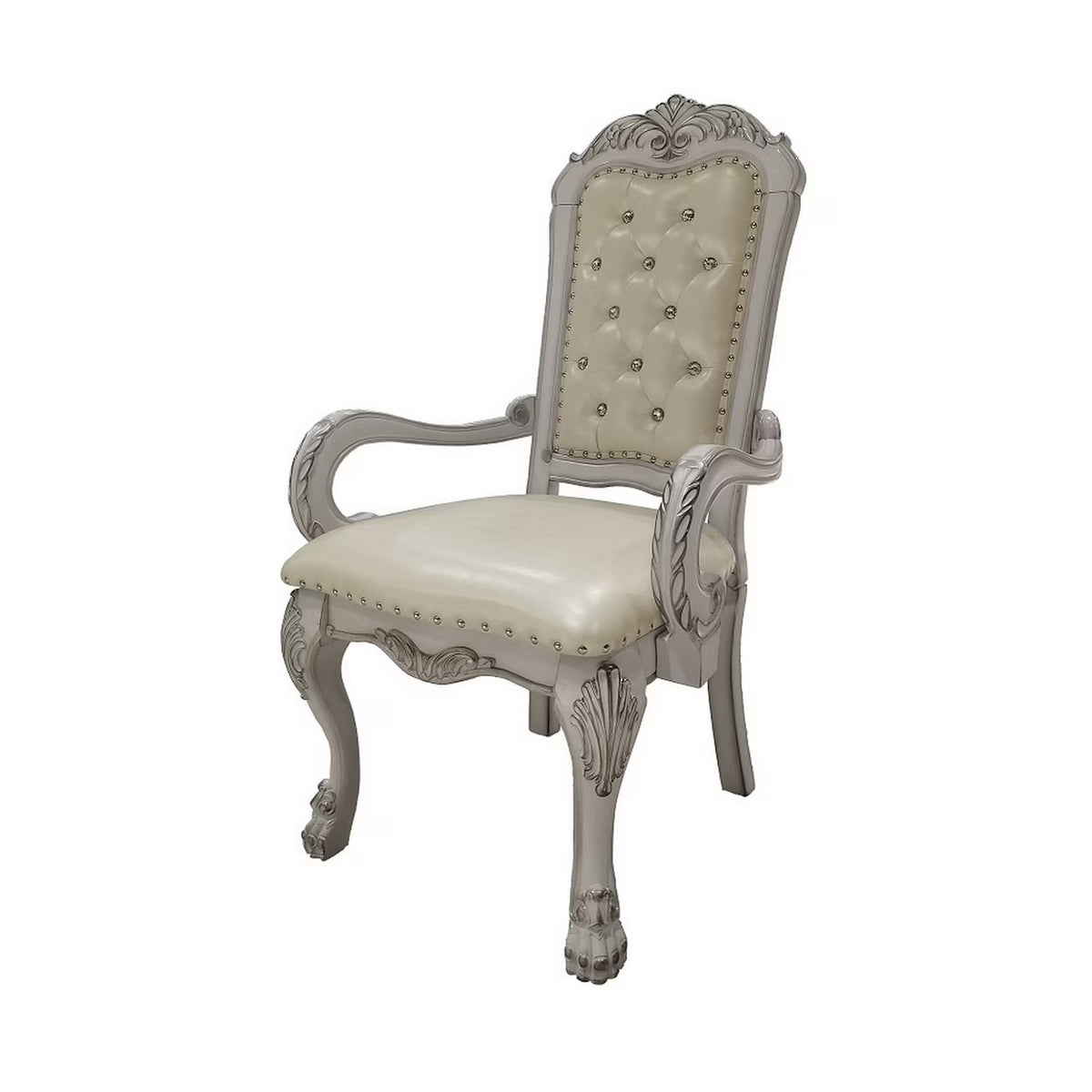 26 Inch Tufted Dining Armchair Set of 2 Faux Leather Bone White K919