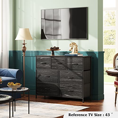 7 Drawer Dresser TV Stand with Metal Frame and Wood Top R2459