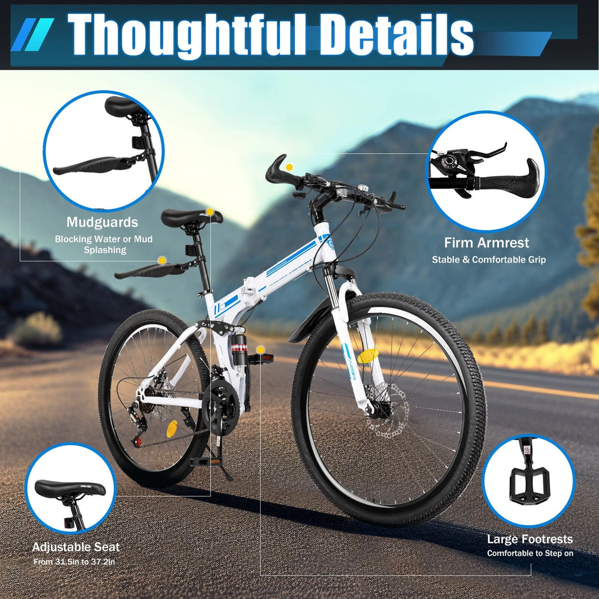26 Mountain Bike 21-Speed Folding Dual Disc Brake Bicycle W669646