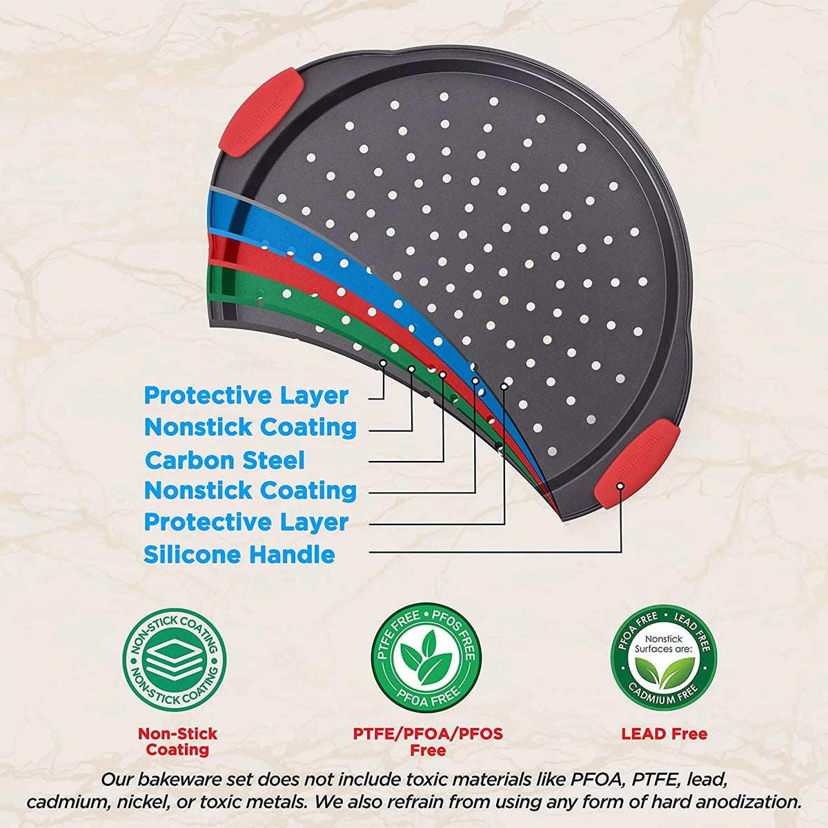 Non-Stick Round Steel Pizza Tray with Silicone Handle P24373