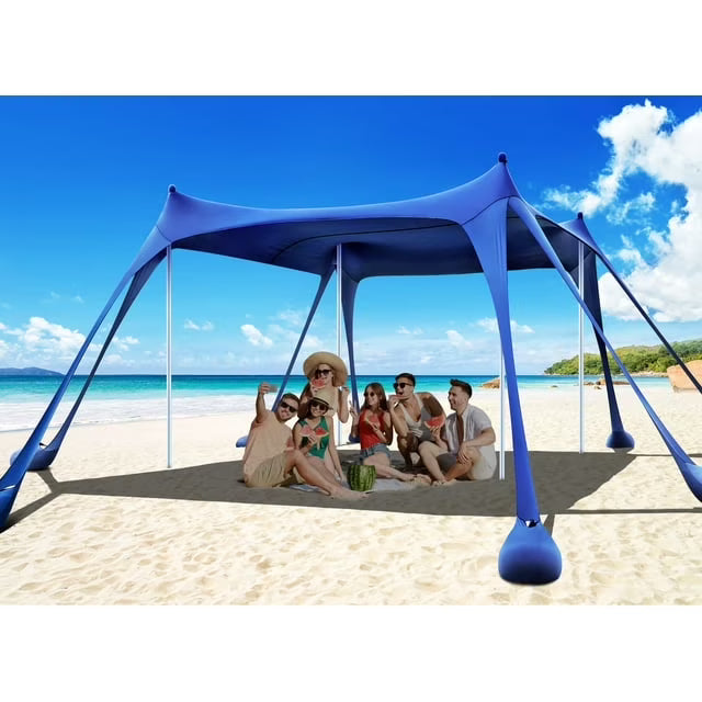 Beach Tent 10' x 10' Sun Shelter UPF50+ with 8 Sandbags, Sand Shovels, Ground Pegs & Stability Poles A218290