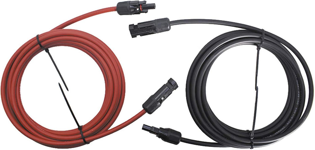 15FT 10AWG Black + Red 10 Gauge Solar Panel Extension Cable with Female and Male Connector, Pack of 2 A815441