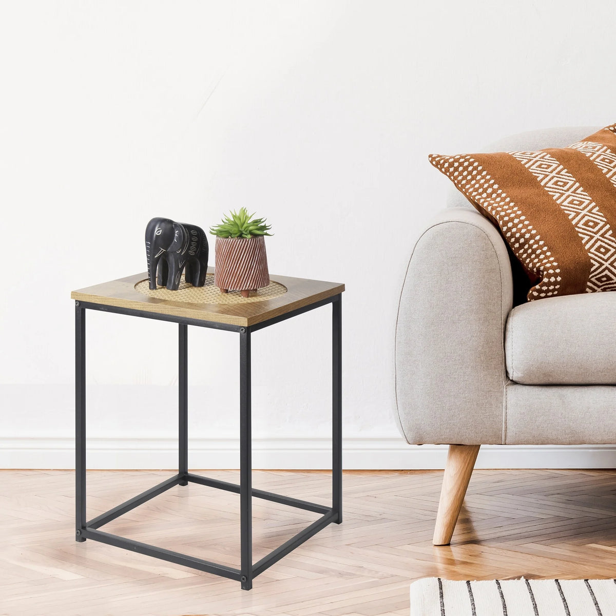 19" Wood Industrial Side Table with Metal Frame Stand H13191