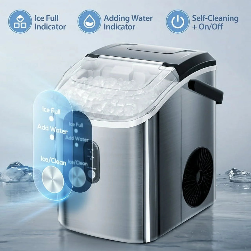Nugget Ice Maker Countertop with Soft Chewable Pellet Ice, 33lbs/24H, Self-Cleaning, Stainless Steel E99872