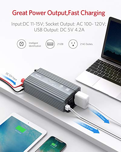 500W Pure Sine Wave Power Inverter 12V to 110V with Dual USB Ports U128518
