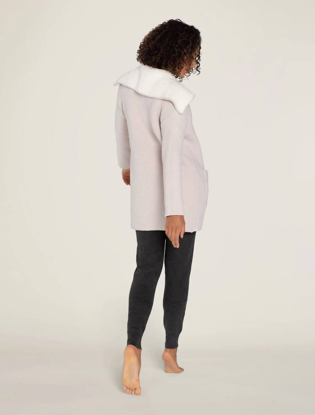 Stone Cream Shearling Drape Car Coat V348548