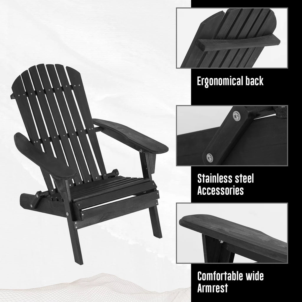 Folding Adirondack Chair Set of 2 Weather Resistant Wood Patio Chair Black P4602