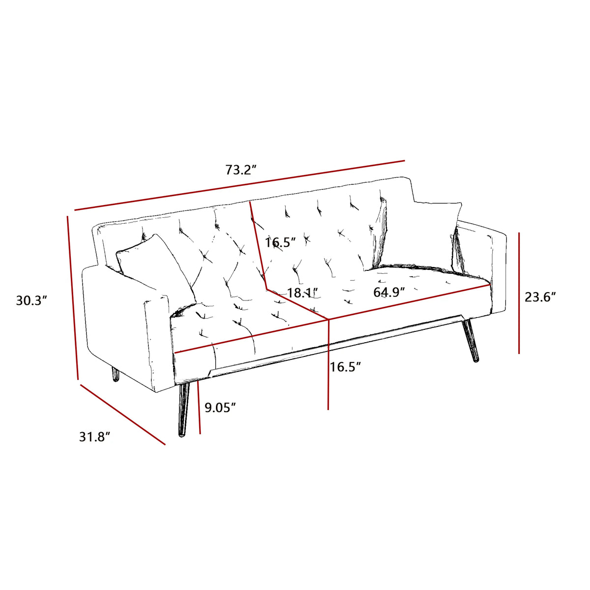 Pink Convertible Folding Futon Sofa Bed R108411