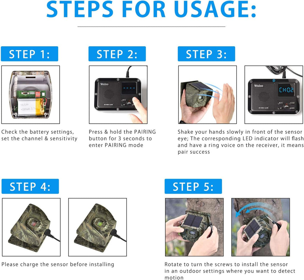 Solar Driveway Alarm Wireless Outdoor Motion Sensor Detector System with Rechargeable Battery Weatherproof Mute Mode 1&4-Camouflage K32393