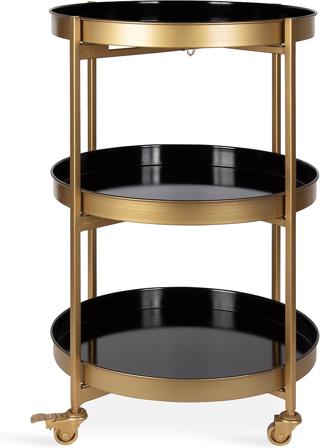 3-Tier Gold Metal Bar Cart with Lockable Wheels W879271