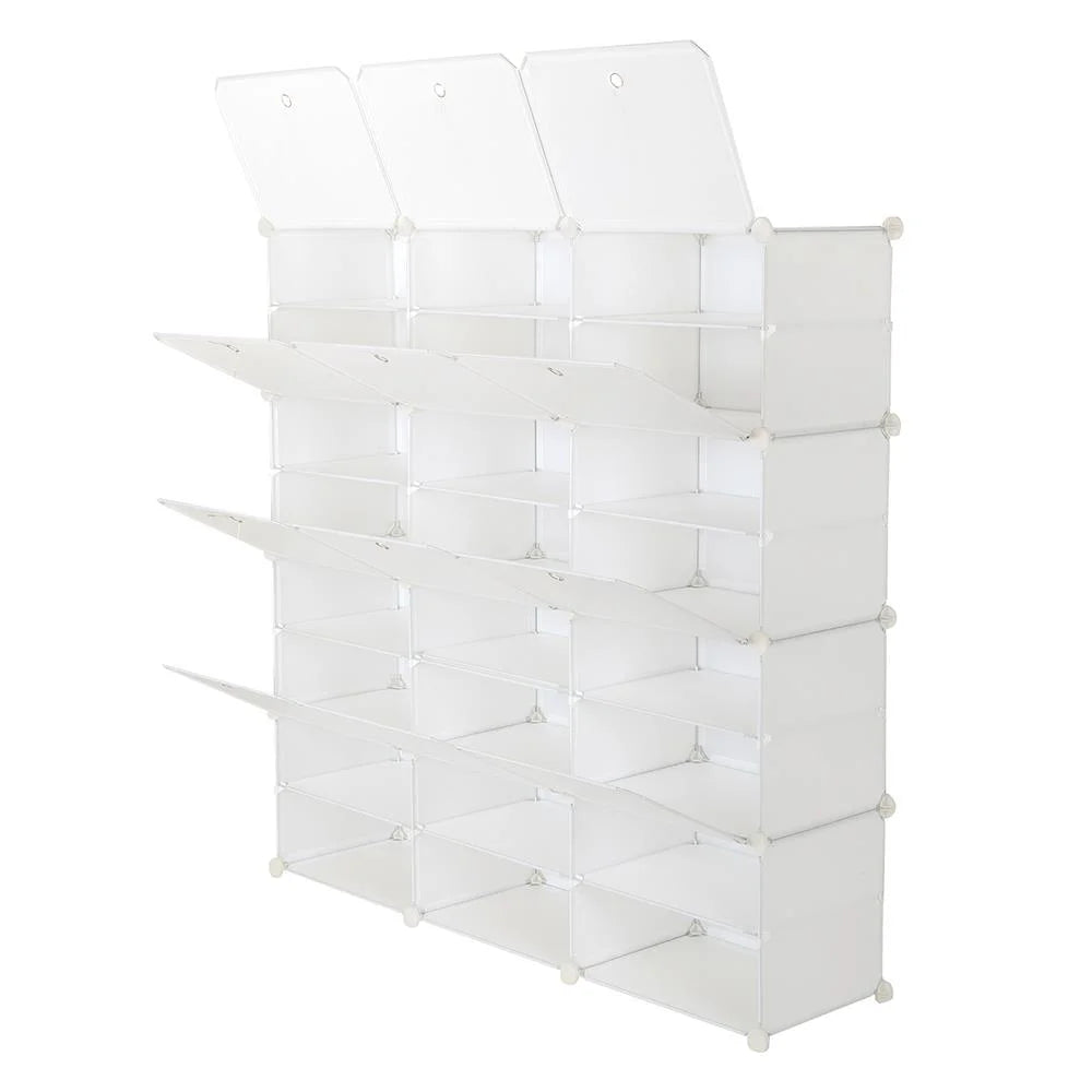 12 Cubes Stackable Shoe Storage Cabinet 8 Tiers White W924