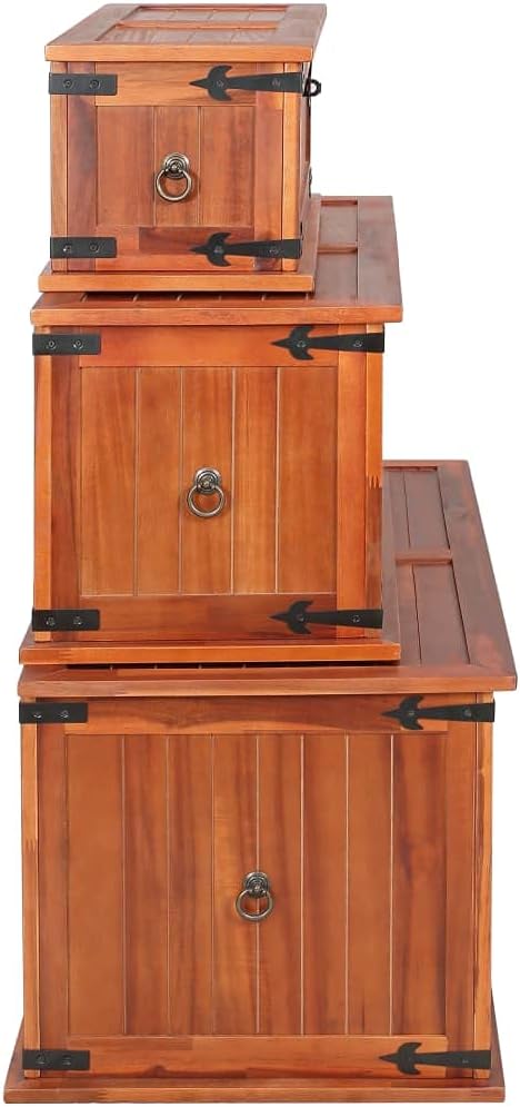 3 pcs Solid Acacia Wood Storage Chest T47178