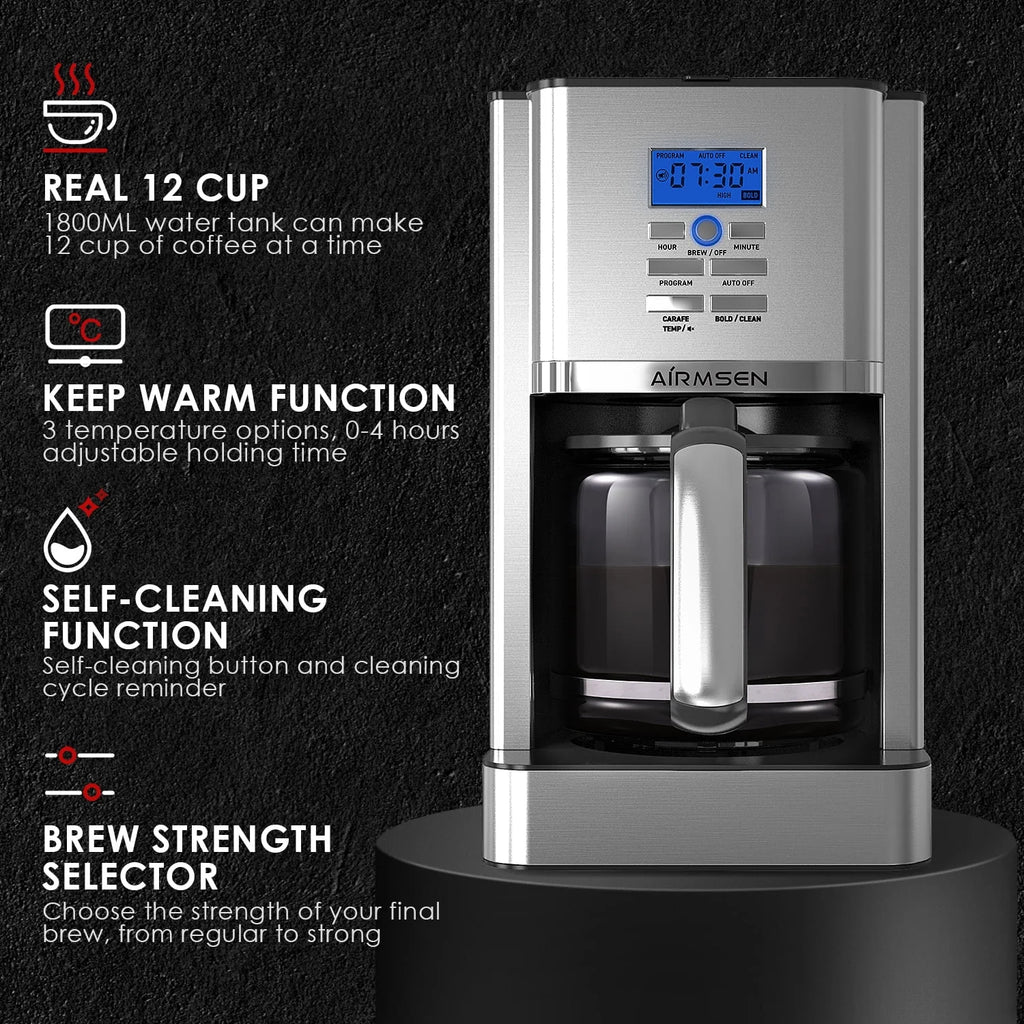 Stainless Steel 12 Cup Programmable Drip Coffee Maker Y7773