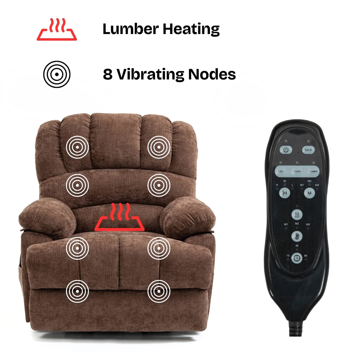 Brown Chenille Power Lift Recliner Chair with Massage and USB Port X936969