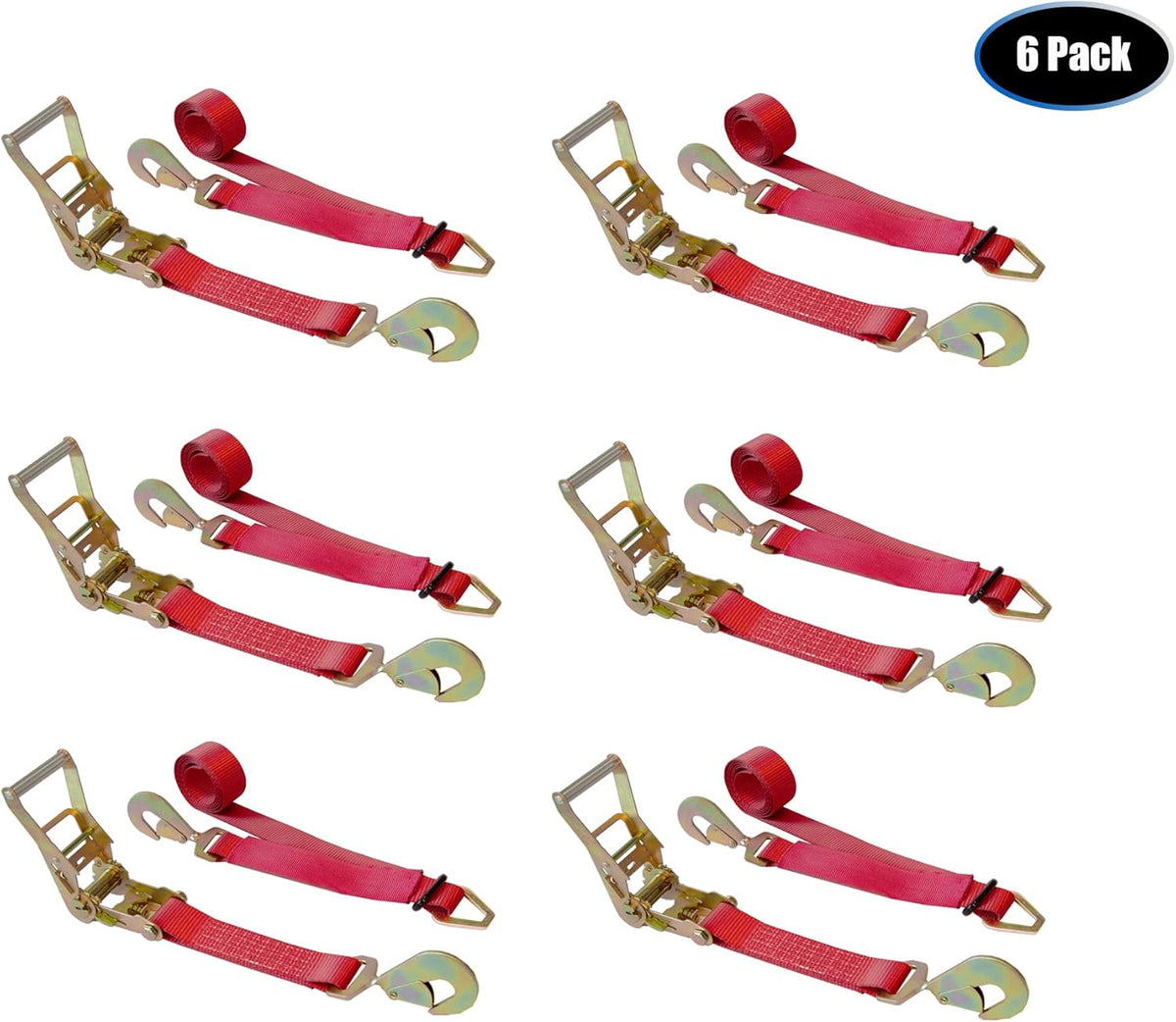 8' Tie Down Ratchet Axle Strap with Snap Hooks Yellow 10-Pack W2280