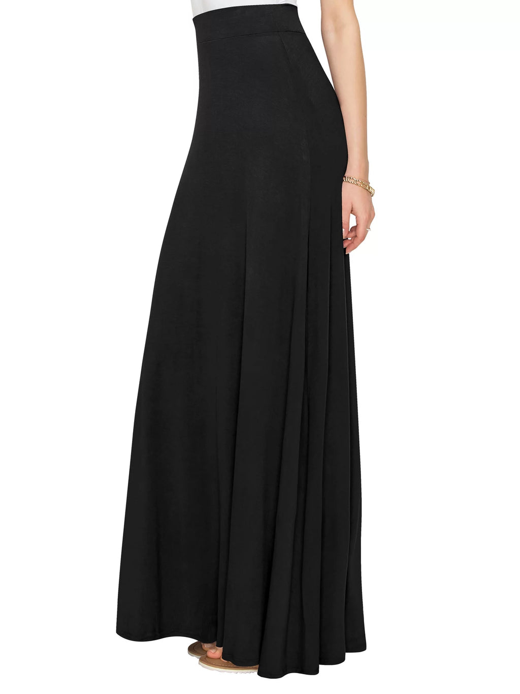 Solid Maxi Skirt with Elastic Waist Band H5669