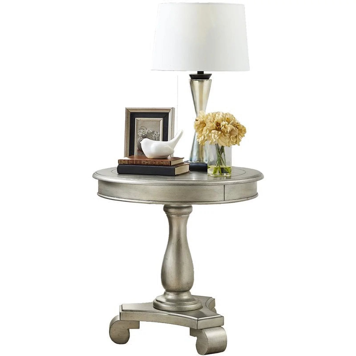 Round Wood Pedestal End Table Set of 2 H8330