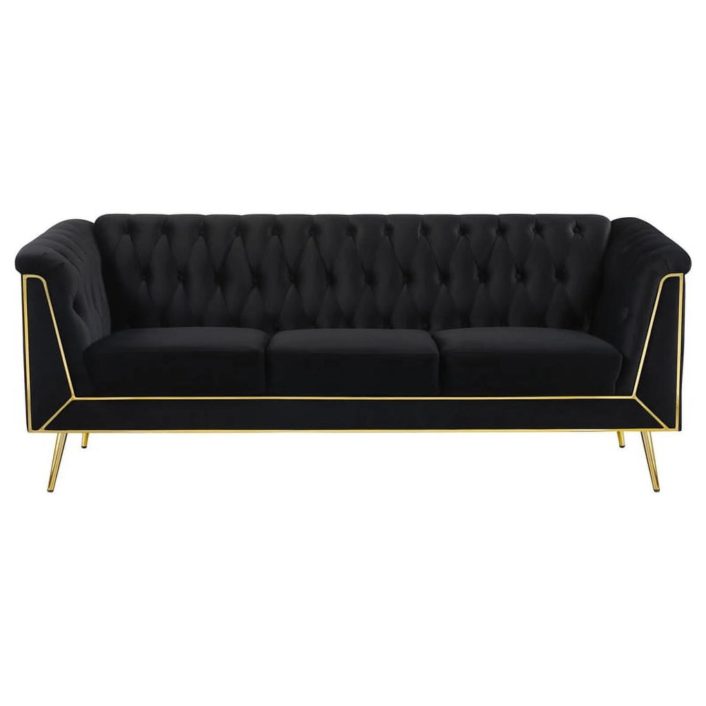3-piece Fabric Tuxedo Arm Tufted Back Set in Black P371453