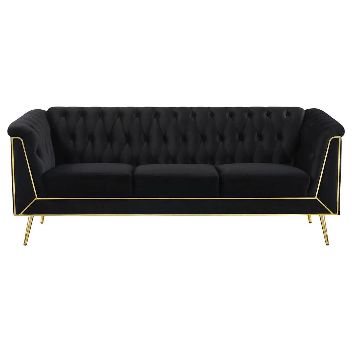 3-piece Fabric Tuxedo Arm Tufted Back Set in Black P371453