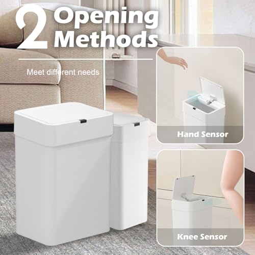 2 Pack Automatic Motion Sensor Trash Can, 2.5 Gallon + 4 Gallon White M8092