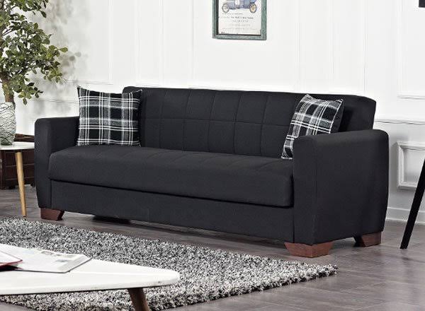 Black Leatherette Sofa Bed with Storage A130