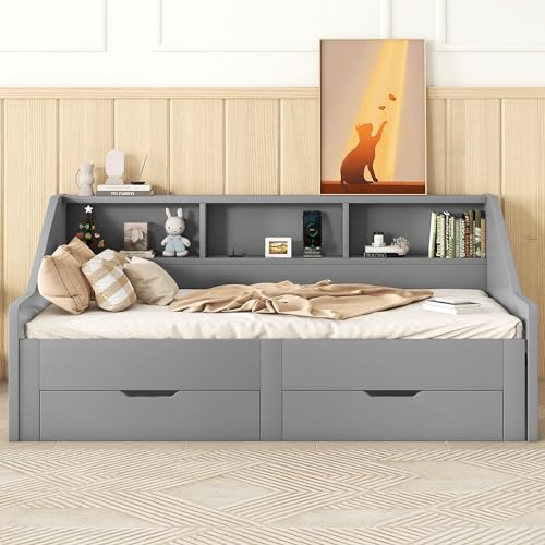 White Wood Twin to King Daybed with Trundle and Storage L94768