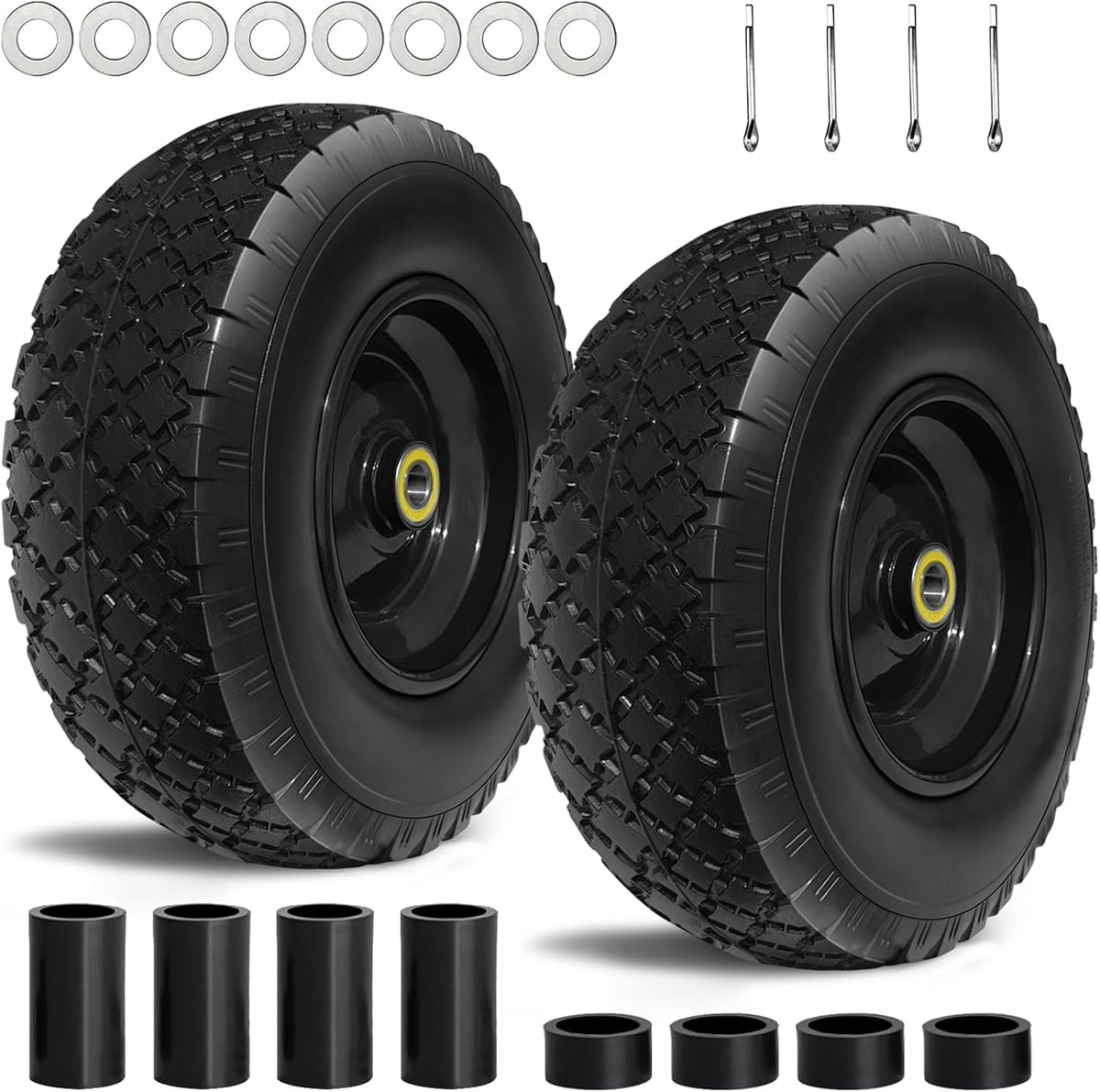 13” Replacement Solid Tire and Wheel Assemblies with 5/8” Axle Bore Hole, 2 Packs R2327