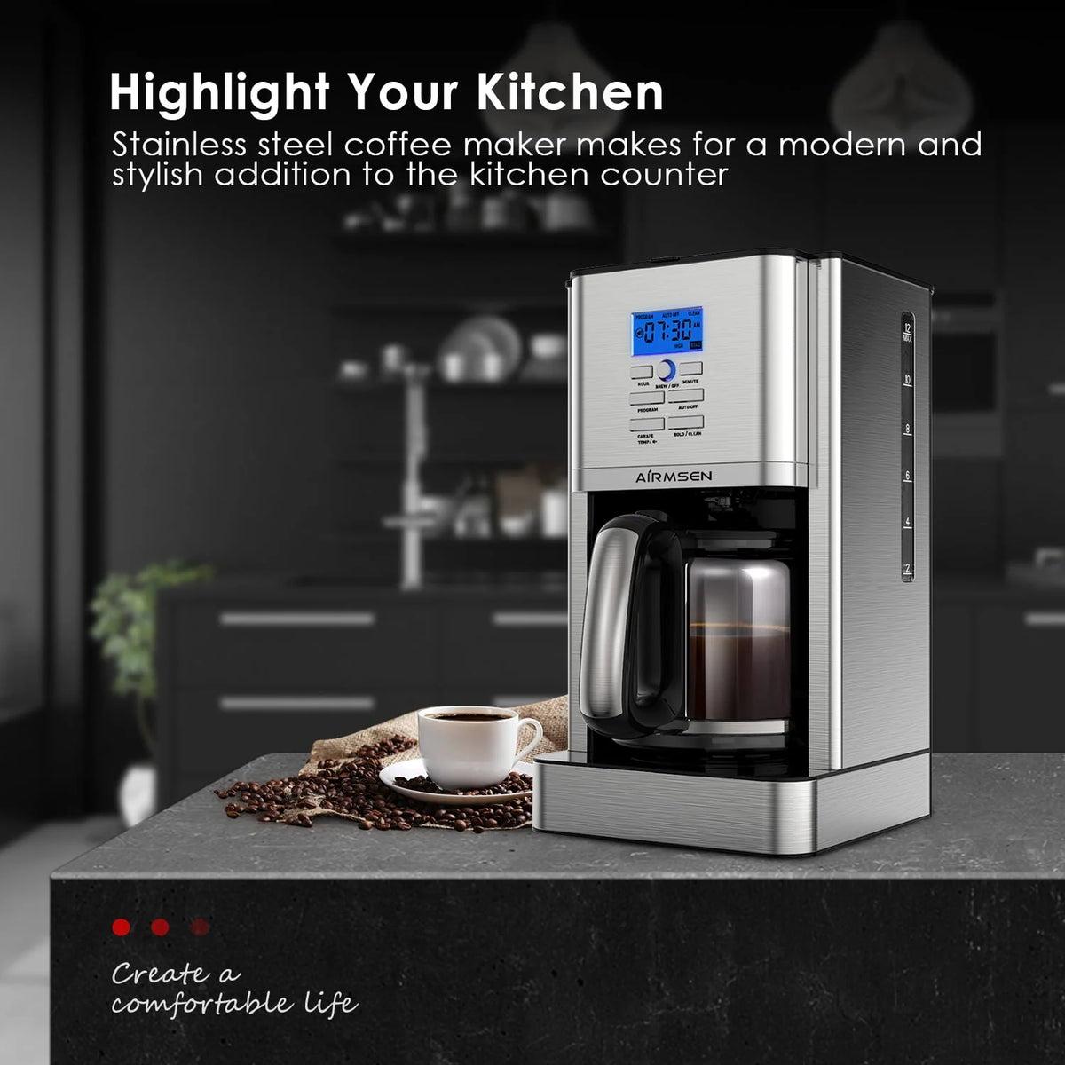 Stainless Steel 12 Cup Programmable Drip Coffee Maker Y7773