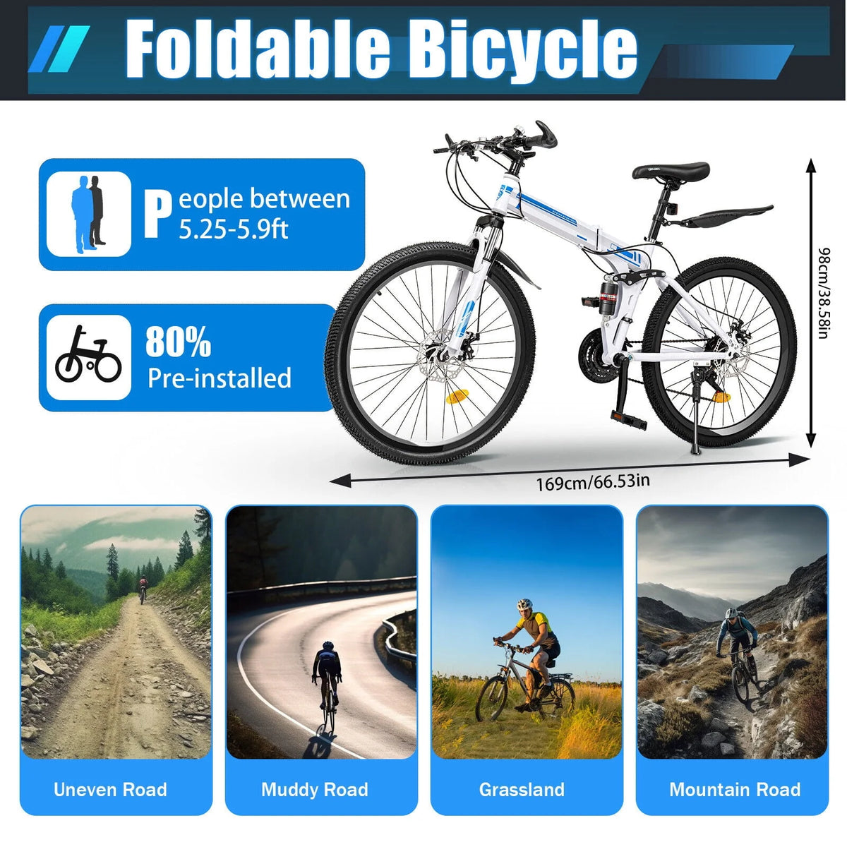 26 Mountain Bike 21-Speed Folding Dual Disc Brake Bicycle W669646