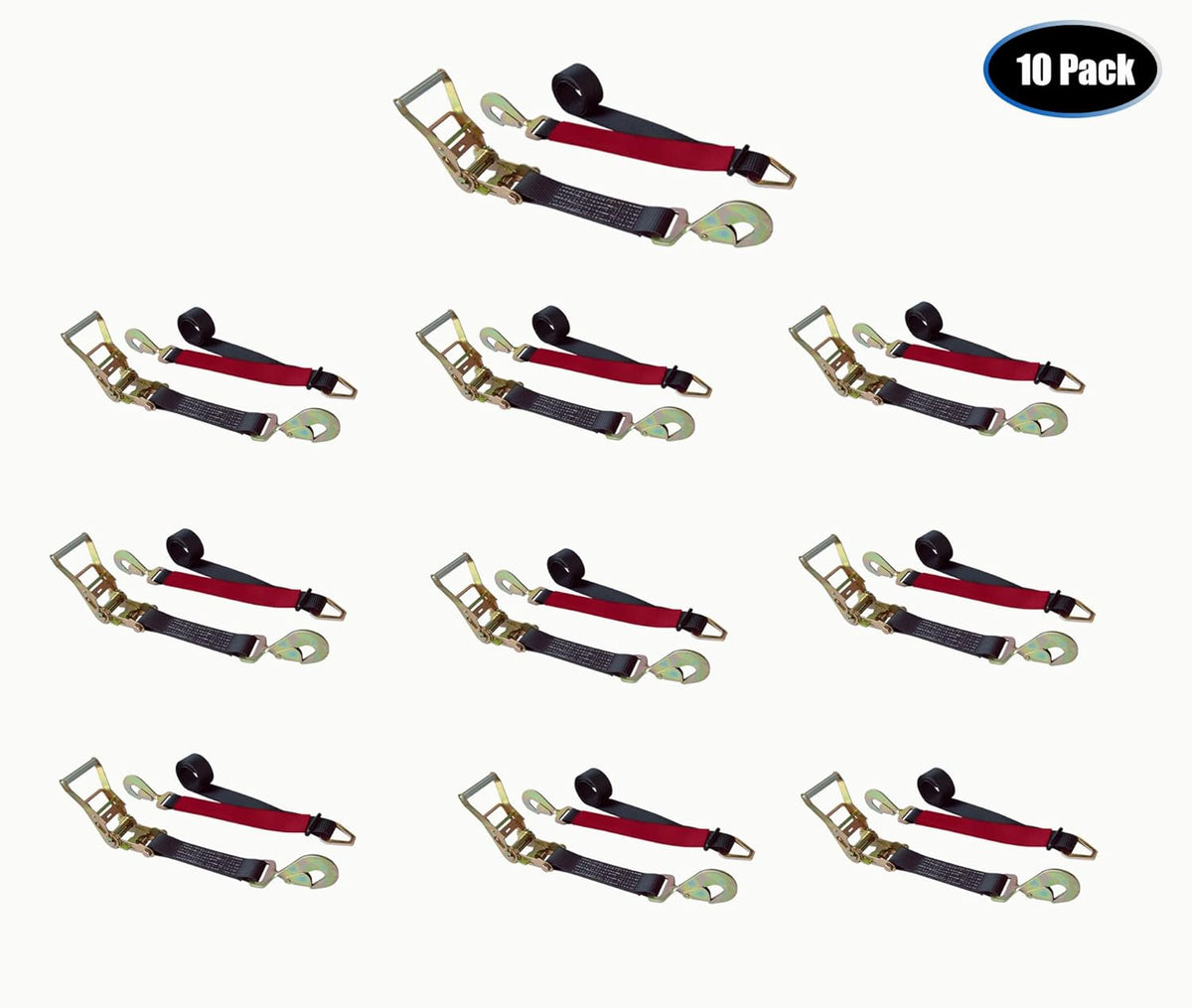 8' Tie Down Ratchet Axle Strap with Snap Hooks Yellow 10-Pack W2280