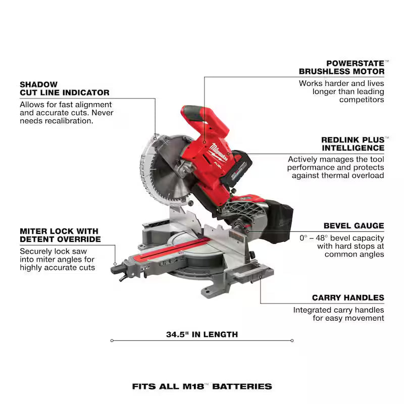 18V Cordless Dual Bevel Sliding Compound Miter Saw Kit with 8.0 Ah Battery O171889