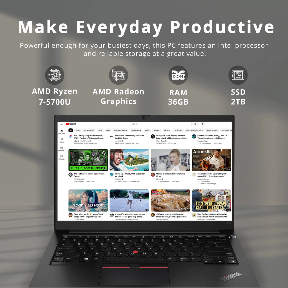14" FHD Laptop, AMD Ryzen 7 5700U, 36GB RAM, 2TB SSD, Black G781201