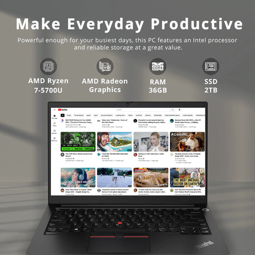 14" FHD Laptop, AMD Ryzen 7 5700U, 36GB RAM, 2TB SSD, Black G781201