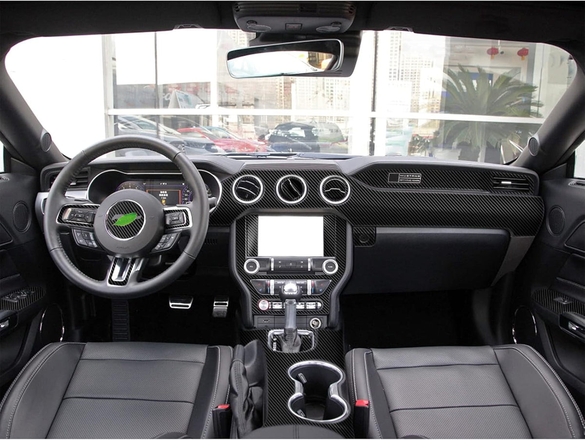 Carbon Fiber Texture Vinyl Wrap Center Console Dashboard Cover for Mustang 48PCS Black F370729