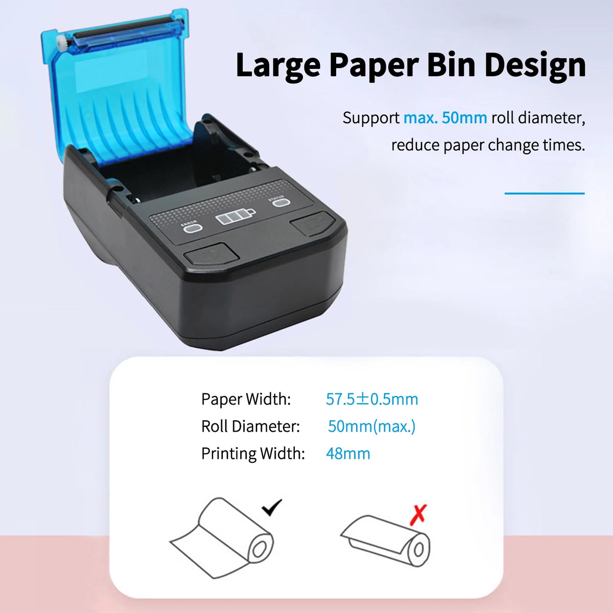 Thermal Receipt Printer with Battery Support ESC/POS Portable 58mm Wireless BT D8159