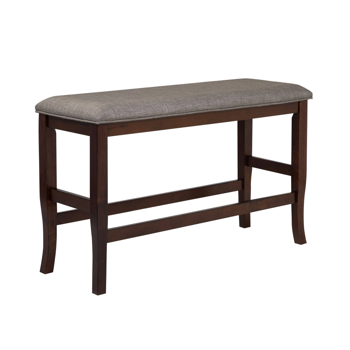 Counter Height Dining Bench Brown Cherry Dark Grey Fabric Y75709