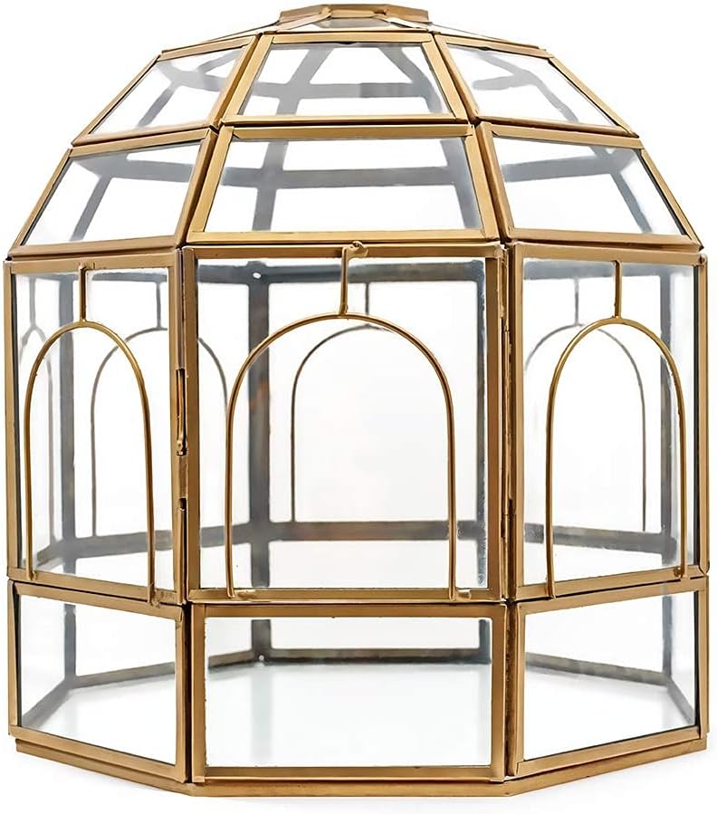 Large Glass Terrarium 10 x 9 x 9 Brass X88137
