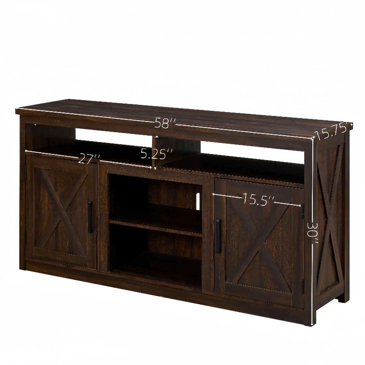 Espresso TV Media Stand with Open Shelves and Closed Cabinets U4399