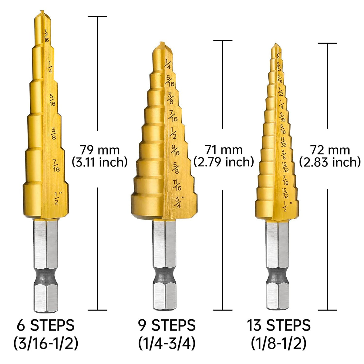 5 Pc HSS Titanium Coated Step Drill Bit Set with Aluminum Case A431
