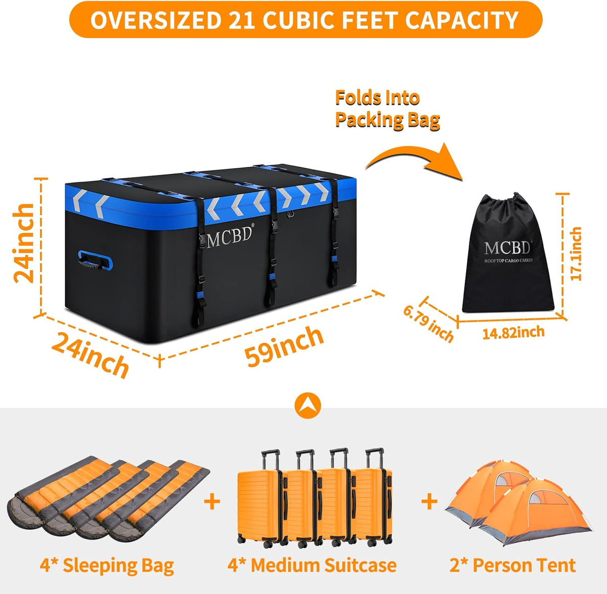 Hitch Cargo Carrier Bag, 20 Cubic Feet, Soft-Shell Waterproof Vehicle Cargo Carrier with 6 Reinforced Straps O54738