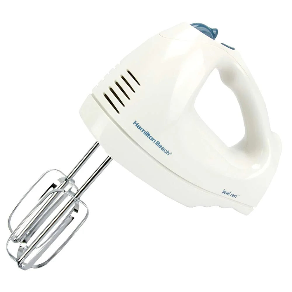 White 6-Speed Electric Hand Mixer with Whisk, Beaters, Storage Case V1933