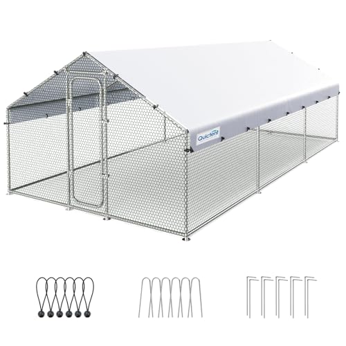 Large Metal Chicken Coop Run with Roosting Perch and Waterproof Roof Cover, 12x9x6.6FT P109738