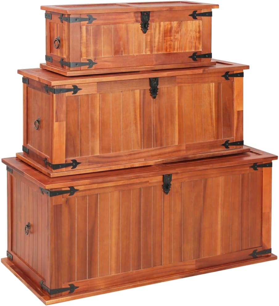 3 pcs Solid Acacia Wood Storage Chest T47178