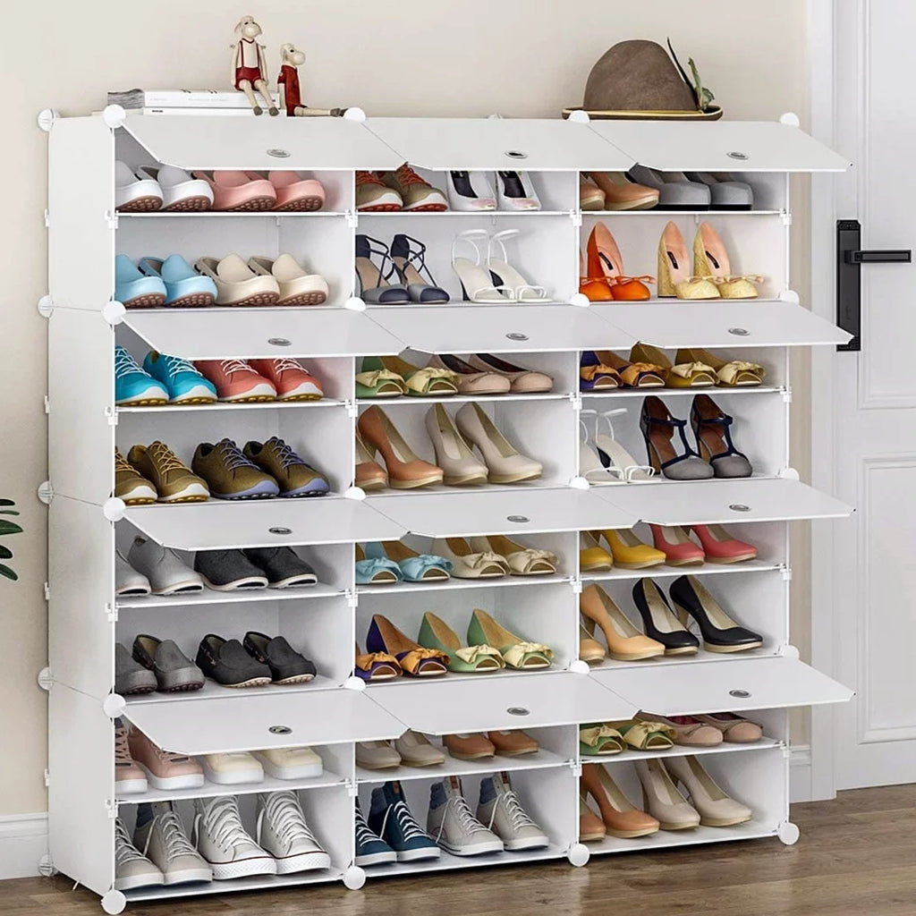 12 Cubes Stackable Shoe Storage Cabinet 8 Tiers White W924