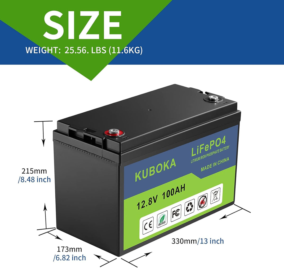 12V 100Ah Lithium LiFePO4 Rechargeable Battery with Built-in BMS B211