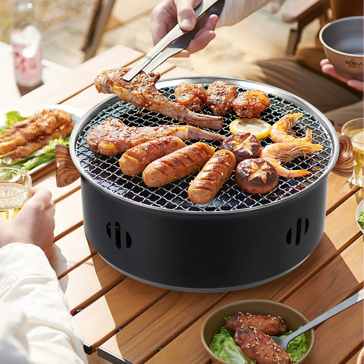 Charcoal BBQ Grill Portable Camping Grill Black O5680