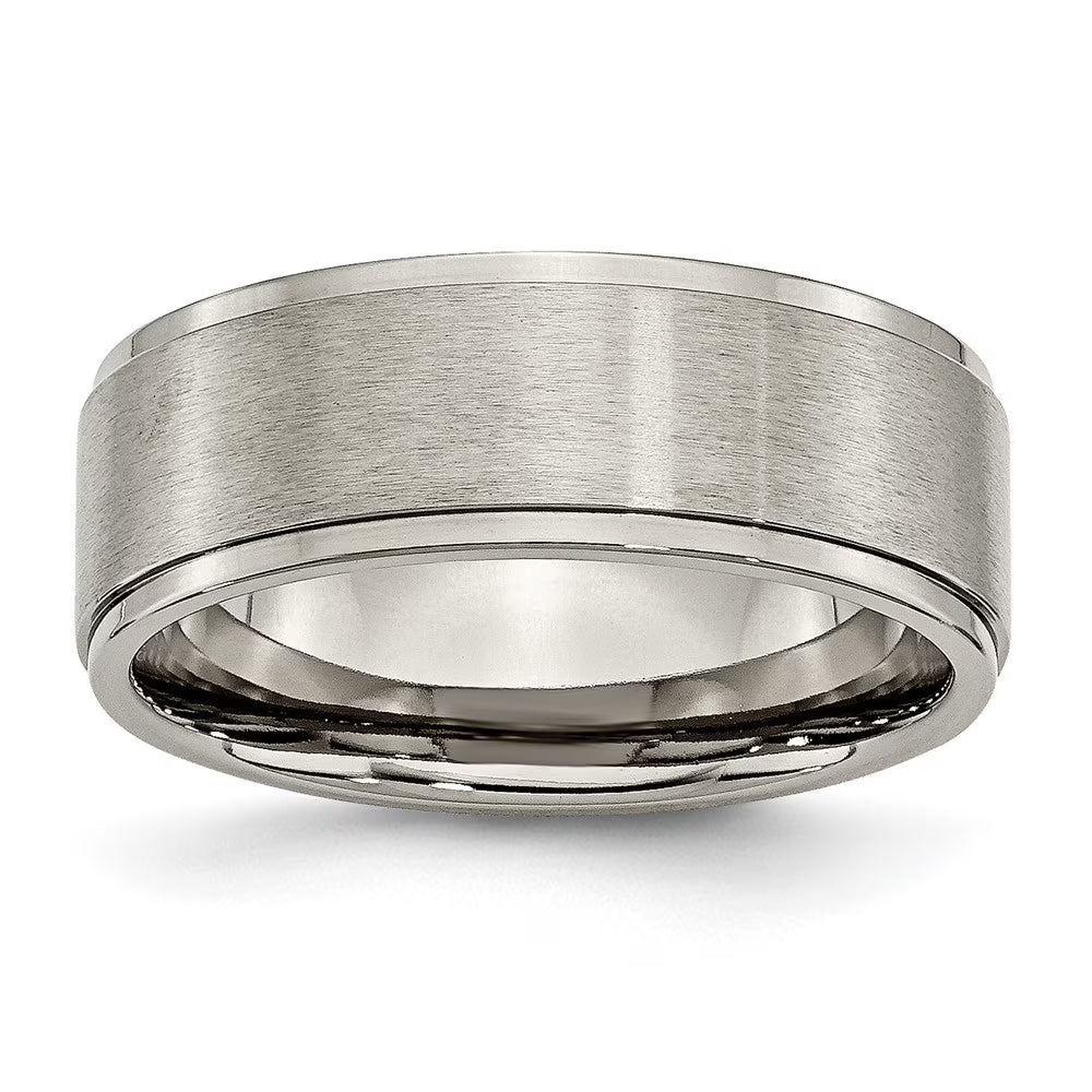 8mm Titanium Brushed Flat Ridged Edge Comfort Fit Band X5387