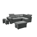Light Gray Sleeper Sectional Sofa with Storage Ottoman and 2 Stools C7627