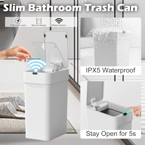 2 Pack Automatic Motion Sensor Trash Can, 2.5 Gallon + 4 Gallon White M8092