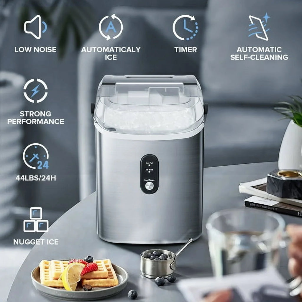 Nugget Ice Maker Countertop with Soft Chewable Pellet Ice, 33lbs/24H, Self-Cleaning, Stainless Steel E99872